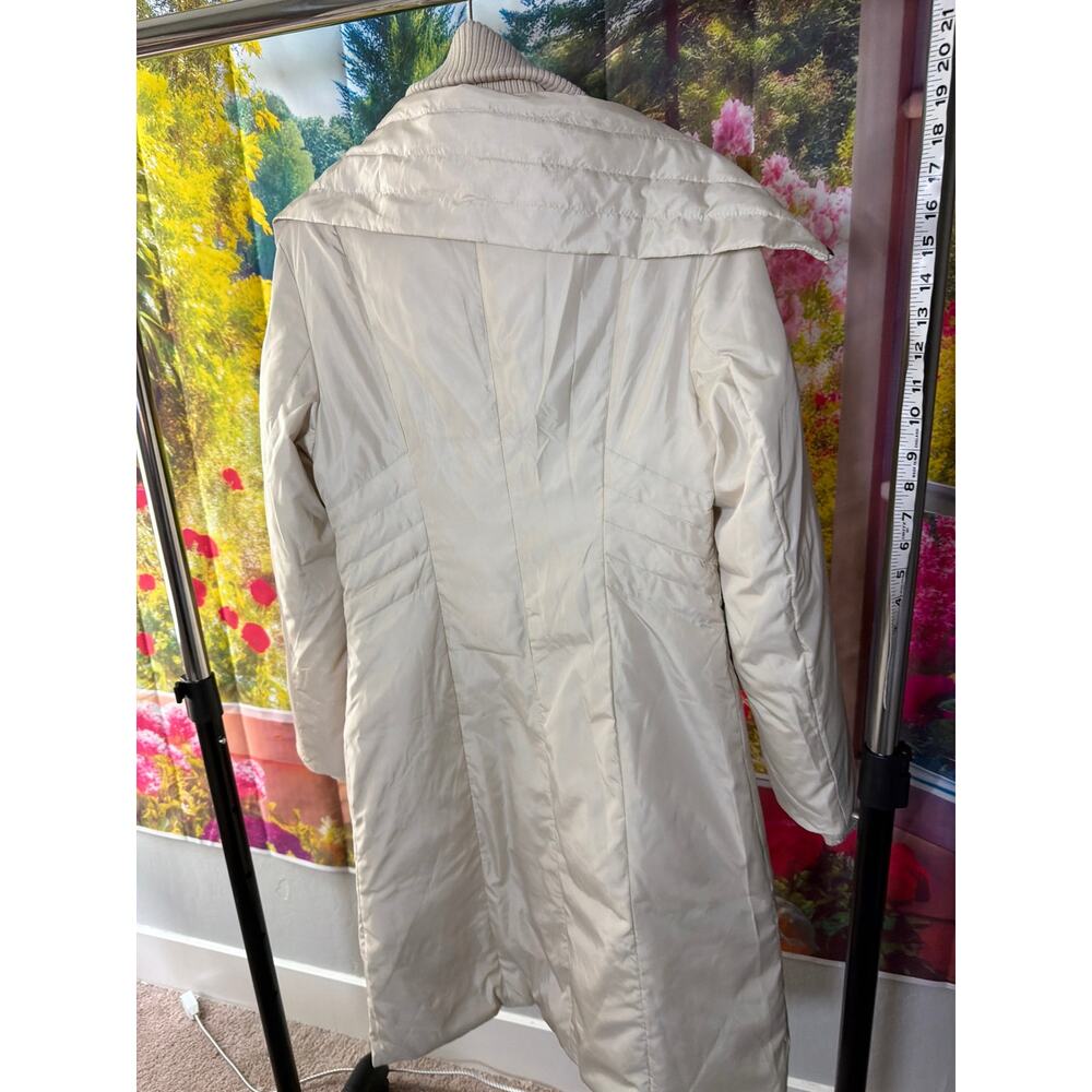 0199 BCBGMaxAzria Ivory Long Puffer Coat XS Knit Collar Zip - Picture 3 of 9